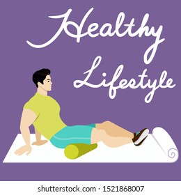 People in gym using support roller stock illustration