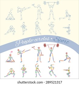 People gymnastics, playing sports and doing fitness icon color and flat set isolated vector illustration