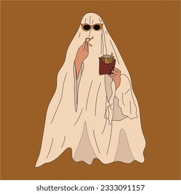 People in Halloween costume. Ghost. Flat design style vector illustration.