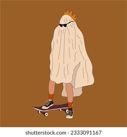 People in Halloween costume. Ghost. Flat design style vector illustration.