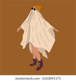 People in Halloween costume. Ghost. Flat design style vector illustration.