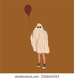  People in Halloween costume. Ghost. Flat design style vector illustration.