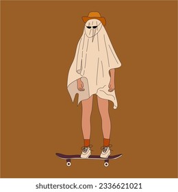  People in Halloween costume. Ghost. Flat design style vector illustration.