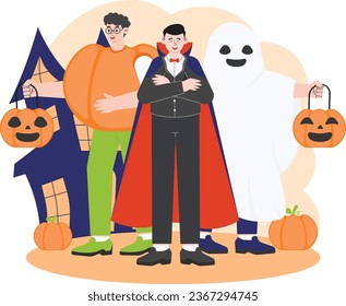 People in Halloween Costume Party Illustration