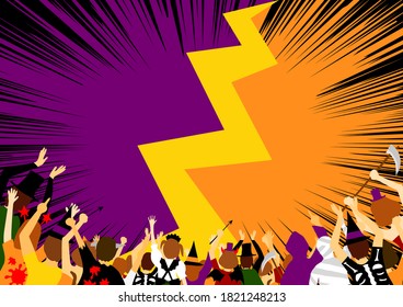 a lot of people in Halloween costume party and thunder bolt 