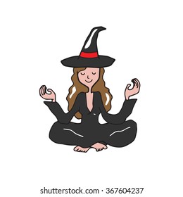 People Halloween witch meditation balance