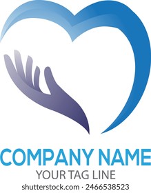 People hand care logo design business and beautyful love concept mother and child love care logo in heart shape