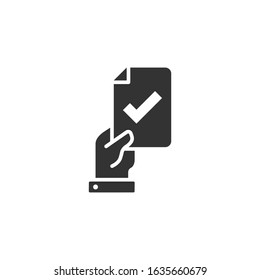 People hand with check mark icon in flat style. Accept vector illustration on white isolated background. Approval choice business concept.