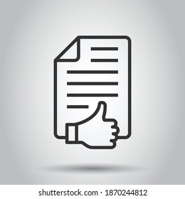 People hand with check mark icon in flat style. Accept vector illustration on white isolated background. Approval choice business concept.