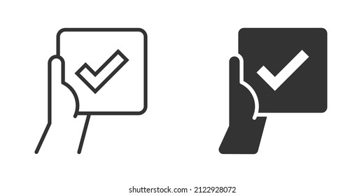 People hand with check mark icon in flat style. Accept vector illustration on white isolated background. Approval choice business concept.