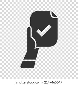People hand with check mark icon in flat style. Accept vector illustration on white isolated background. Approval choice business concept.