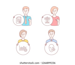 People hand drawn style. Set of Attraction, Financial documents and Operational excellence icons. Problem skin sign. Free fall, Check docs, Corporate business. Facial care. Vector