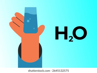 People hand drinking clean fresh water glass. Healthy hydration with pure water liquid. Flat vector illustration on white background.