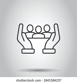 People and hand icon in flat style. Protect life vector illustration on white isolated background. Help business concept.