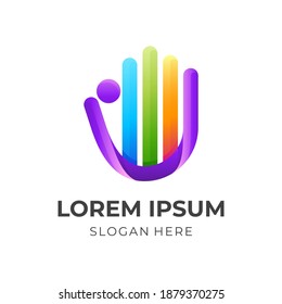 people hand logo, people and hand, combination logo with 3d colorful style