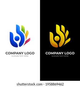 people hand logo, hand and people, combination logo with 3d colorful style
