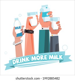 People hand with milk. drink more milk concept - vector