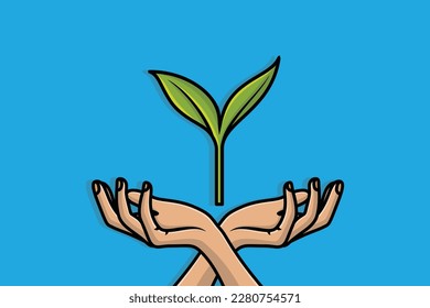 People Hand with Plant vector illustration. People nature icon concept. Growth concept. Environment friendly symbol.