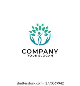 Plantilla de logotipo de vectores de árbol de personas y manos
