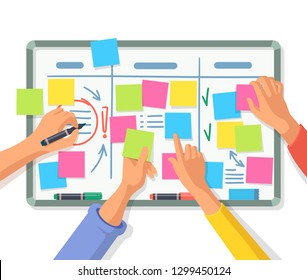 People Hand Using Stickers On Board Stock Vector (Royalty Free) 1299450124