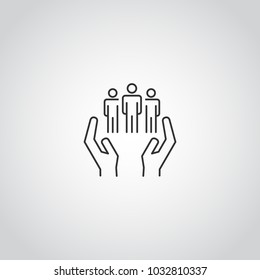 People in hand vector line icon