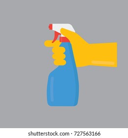 People Hand With Yellow Gloves Holding Cleaning Spray Bottle