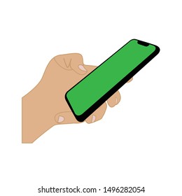 people handheld smartphone flat design. holding on smartphone. holding on smartphone with hand illustration