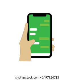 People handheld smartphone flat design. people holding on smartphone with hand illustration