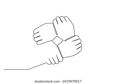 la gente maneja la unidad de los brazos unión mantener un vector de diseño de arte de una línea