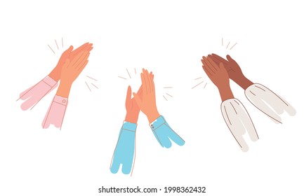 People hands clapping. Applause for good acting, for success. Men and Women congratulate for great work. Vector Illustration support celebration, appreciation friendship