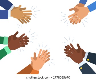 La gente aplaude la ovación. Muchas caricaturas humanas aplauden. Ilustración plana vectorial.