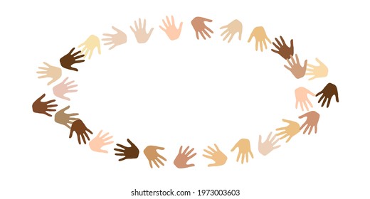 People hands of different skin color silhouettes. Elections concept. Multinational culture palm icons design. Skin color identity backdrop.