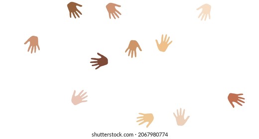People hands of different skin color vector illustration. Audience concept. Multinational culture hand icons design. Skin color diversity design.