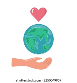 People hands with hearts for charity donation. Vector illustration