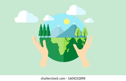 people hands holding Earth, save earth concept. vector illustration