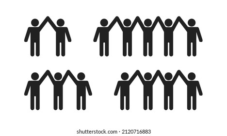 People hands up icon set. Vector isolated illustration. Team victory. Human hand up symbol. EPS 10.