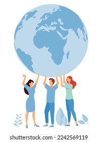 People hands reach for globe earth