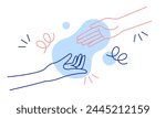 People hands reaching out for each other concept. Two hands reaching out to each other. Help and support concept. Minimalistic vector illustration in line art style. Two hands reach out to each other