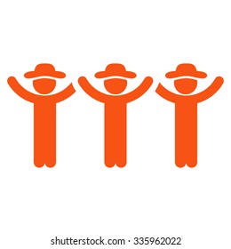 People Hands Up Roundelay vector icon. Style is flat symbol, orange color, rounded angles, white background.
