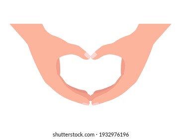 People hands show gesture love, heart, good feedback, thanks, help. Women hands send heart, like. Concept of charity, donation. Hands gesture give and share your love. Vector illustration