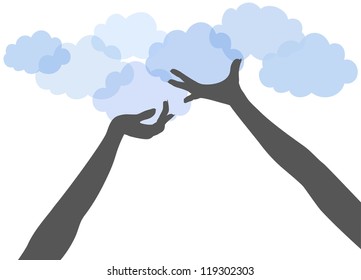 People hands support or offer SAAS or other services on cloud computing platform