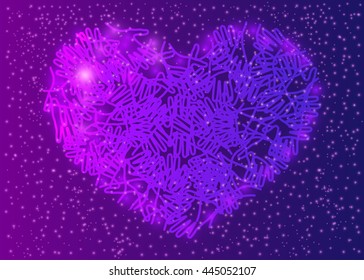 People hands united together in heart form. Illustration of teamwork, solidarity, friendship, partnership, communication, united, meeting, love, amicability, charity. Space cosmic colors.