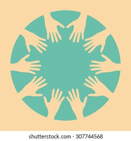 People hands united together. Illustration of teamwork, solidarity, friendship, partnership, communication, united, meeting