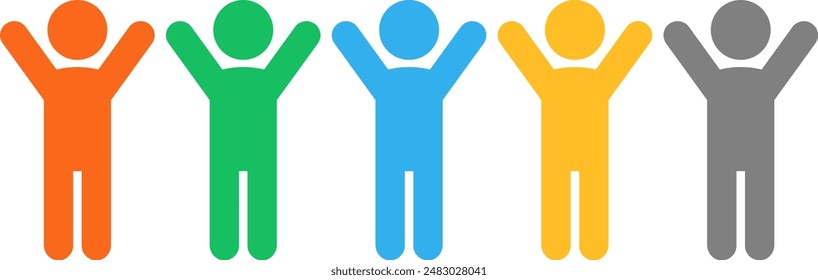People with hands up, vector illustration.