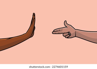 People Hands with Various Gestures vector illustration. Hands Pointing to an innocent person vector illustration. People blaming the wrong person who is trying to exculpate himself.