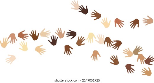 People Hands Of Various Skin Tone Silhouettes. Support Concept. Cosmopolite Group Palm Icons Isolated. Skin Color Identity Vector.