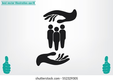 People in the hands, vector illustration icon EPS 10