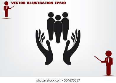 People in the hands, vector illustration icon.