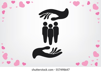 People in the hands, vector illustration icon EPS 10