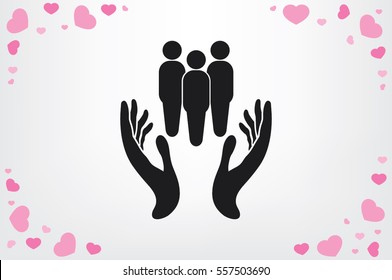 People in the hands, vector illustration icon EPS 10
